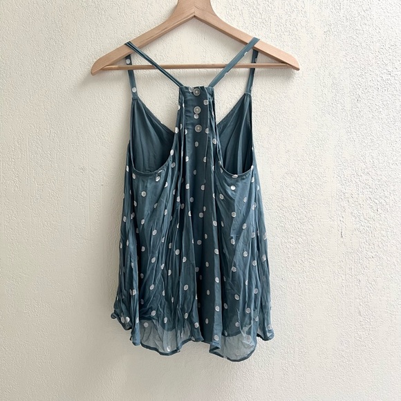 Blue and White Flowy Polka Dot Tank Top - Picture 2 of 5